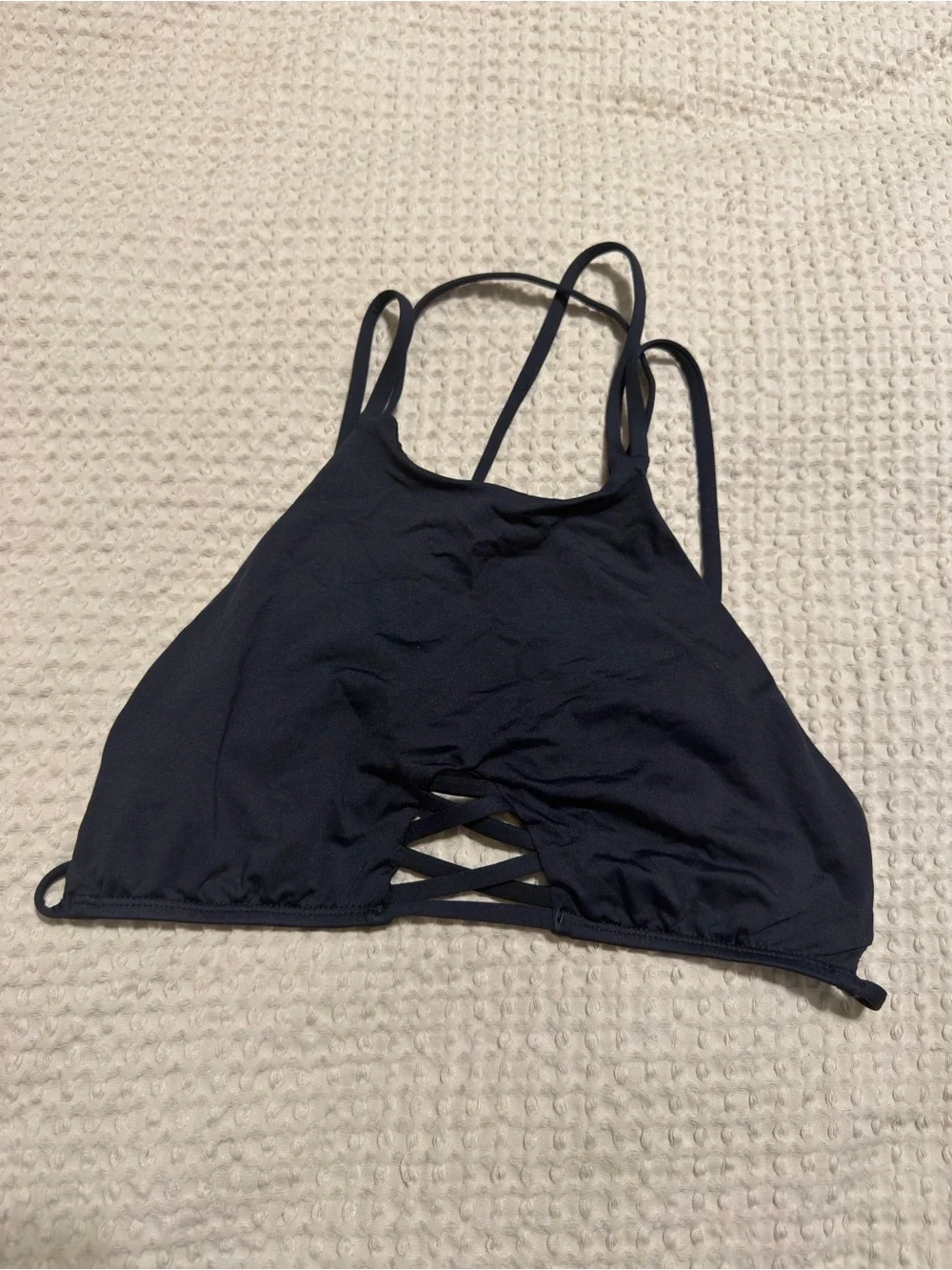 Frankie's Bikinis Black Strappy High-Neck Bikini Top